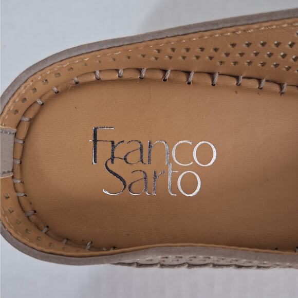 Franco Sarto Paige Sandals 9 Perforated Espadrille Wedge Slide Slip On Taupe - Picture 7 of 9